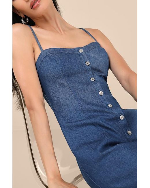 Lulus Blue Blakely Chambray Button-Front Mini Dress