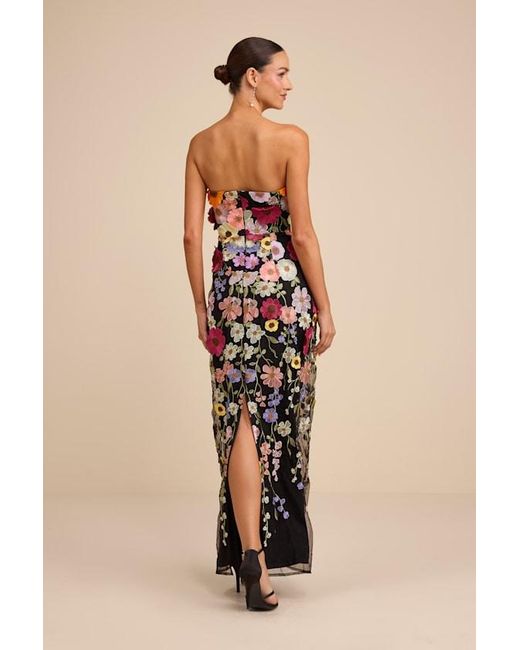 Lulus Natural Macario Multi 3D Floral Embroidered Strapless Maxi Dress