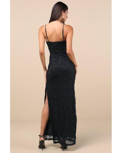 Lulus Black Joni 3D Applique Lace Maxi Dress