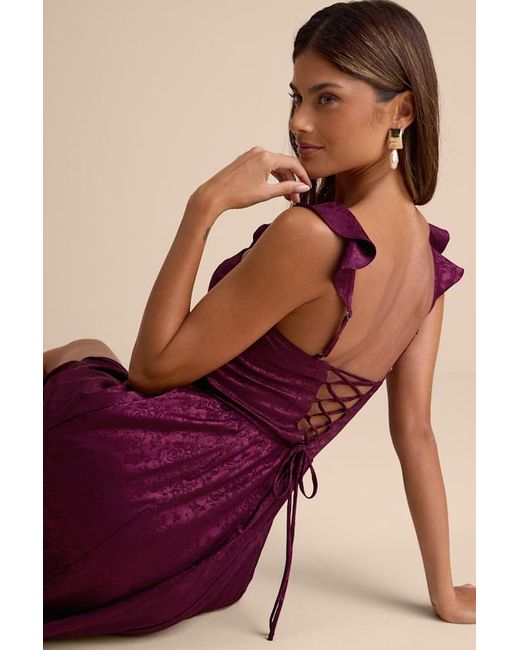 Lulus Purple Arlaith Plum Jacquard Lace-Up Corset Maxi Dress