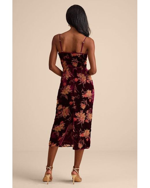 Lulus Natural Erisa Velvet Floral Burnout Midi Dress