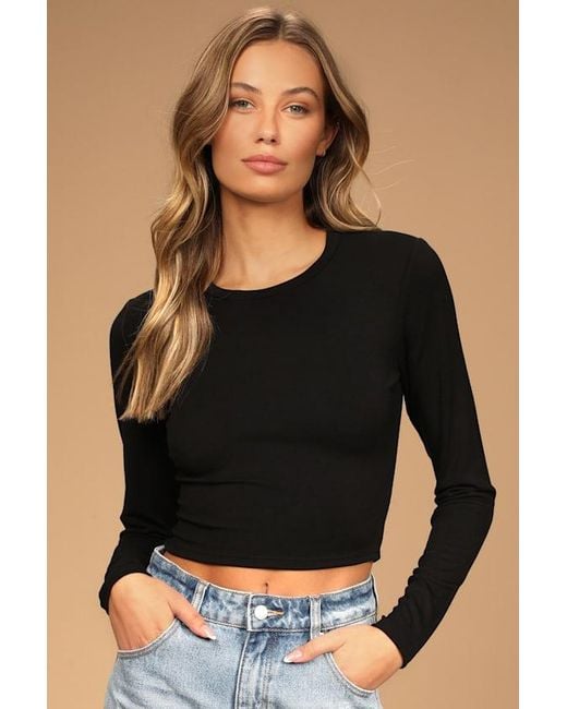 Lulus Black Begin With The Basics Long Sleeve Crop Top