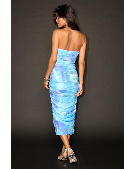 Lulus Black Vania Abstract Mesh Ruched Strapless Midi Dress