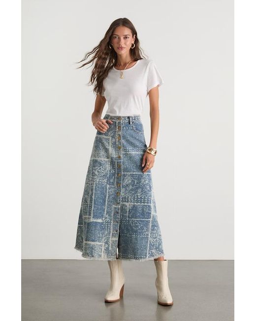 Lulus Blue Mckenzie Medium Wash Paisley Button-Front Denim Midi Skirt