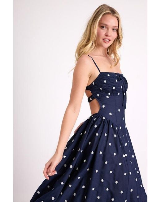 Lulus Kosi Embroidered Backless Midi Dress in Blue | Lyst
