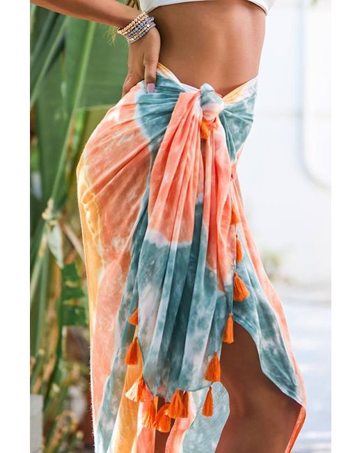 Lulus Green Sunny Livin' Multi Tie-Dye Print Swim Cover-Up Sarong