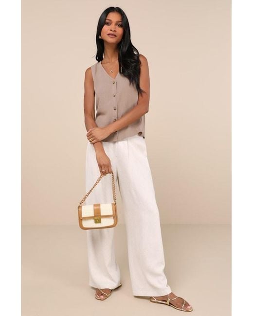 Lulus Natural Casually Sophisticated Linen Sleeveless Button-Front Top