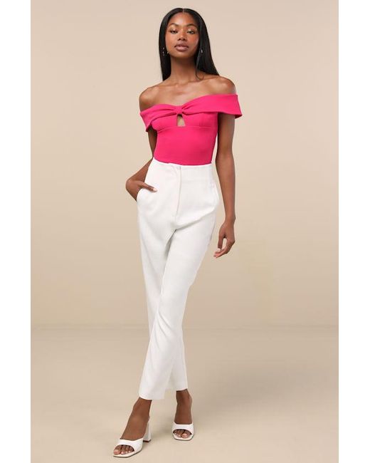 Lulus Pink Wylah Off-The-Shoulder Cutout Bodysuit