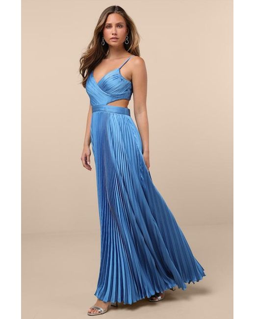 Lulus Blue Got The Glam Pleated Cutout Maxi Dress
