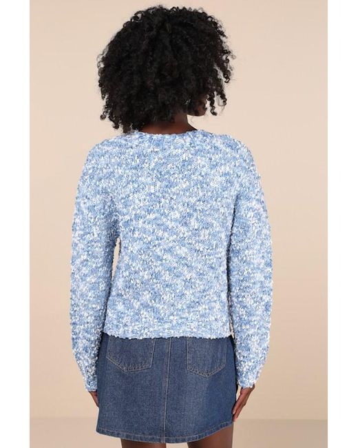 Lulus Blue Curated Coziness Boucle V-Neck Cardigan