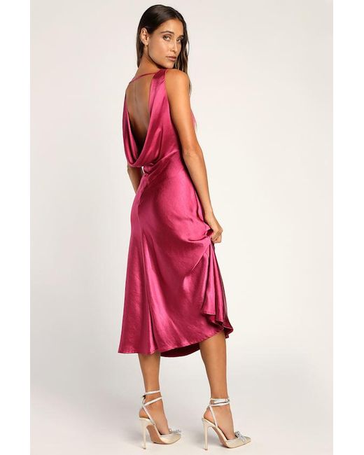 Lulus Incredible Love Satin Cowl Back Midi Slip Dress
