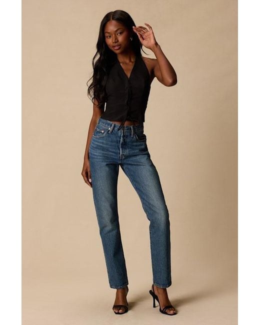 Lulus Blue Tamika Lace-Up Tank Top