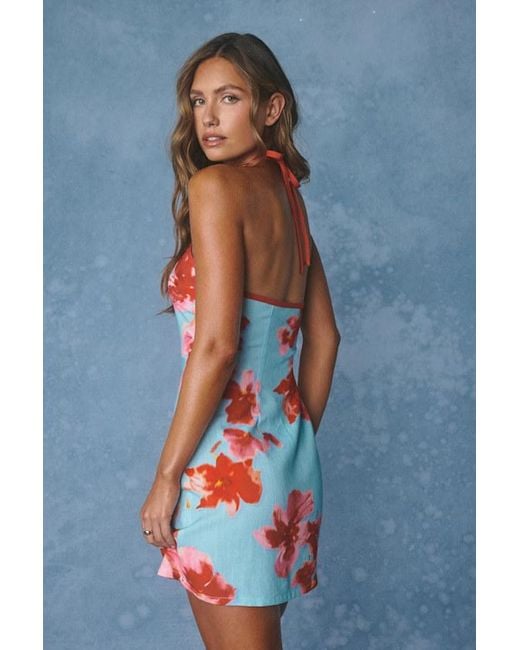 Rhythm Blue Samba Floral Halter Mini Dress