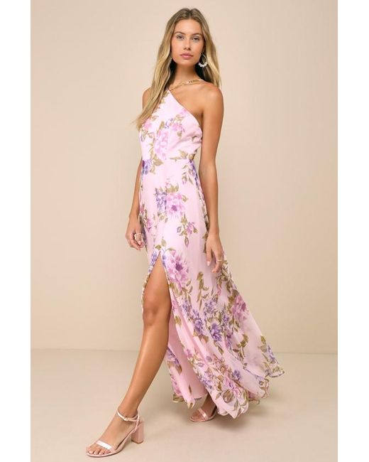 Lulus Pink Romantic Marvel Light Floral Print Halter Neck Maxi Dress