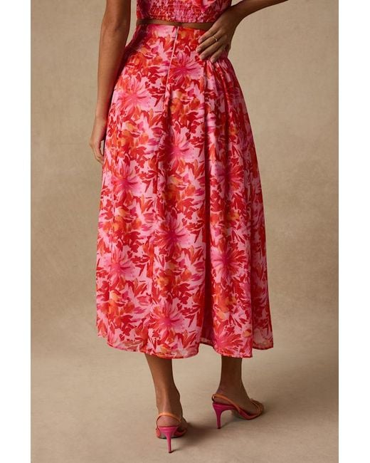 Lulus Red Nashira Multi Floral High-Rise Midi Skirt