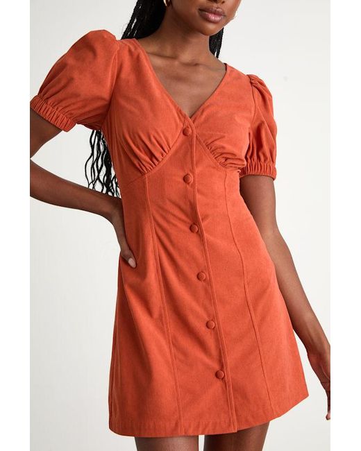 Lulus Adored Cutie Corduroy Button-Front Mini Dress