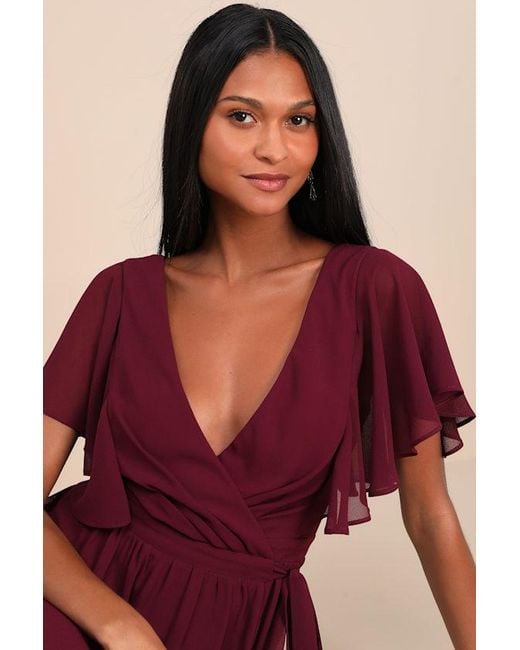 Lulus Red Convincing Grace Flutter Sleeve Wrap Maxi Dress