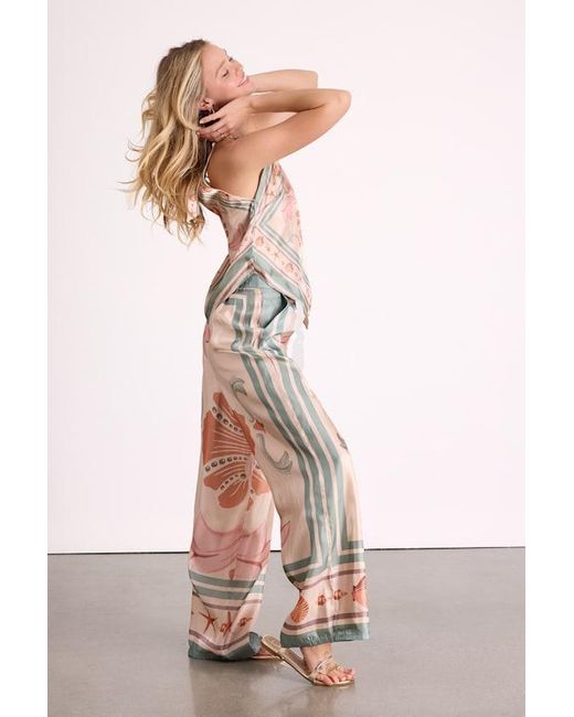 Lulus Blue Dreya Multi Boho Print Satin Wide-Leg Pants