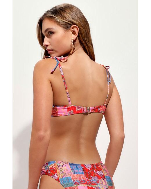 Lulus Red Sunshine Significance Multi Bandana Print O-Ring Bikini Top