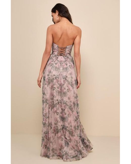 Lulus Natural Most Beautiful Day Multi Floral Print Organza Maxi Dress