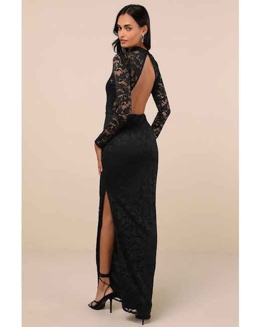 Lulus Natural Extravagant Energy Lace Backless Long Sleeve Maxi Dress