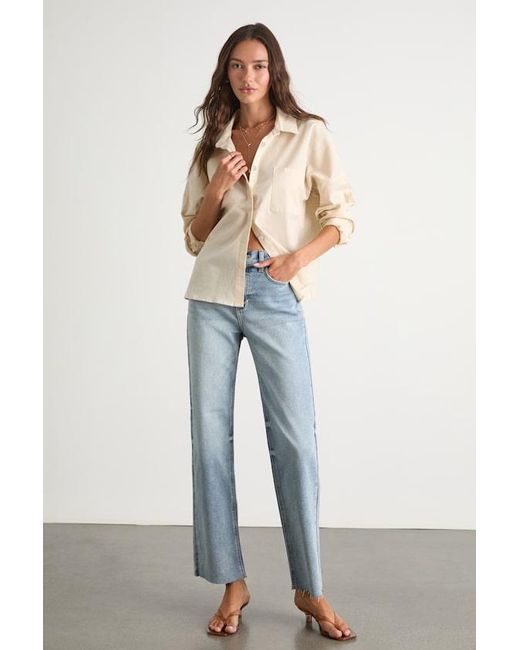Lulus Natural Amelia Dawn Long Sleeve Button-Up Top