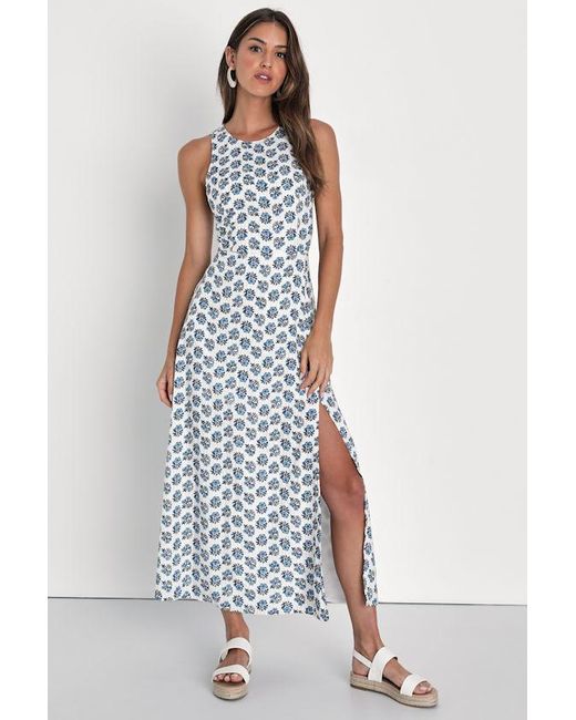 Lulus White Flirty Fave Floral Print Tie-Back Midi Dress