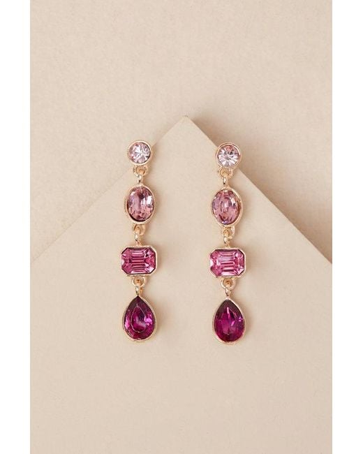 Lulus Pink Precise Radiance Rhinestone Drop Earrings