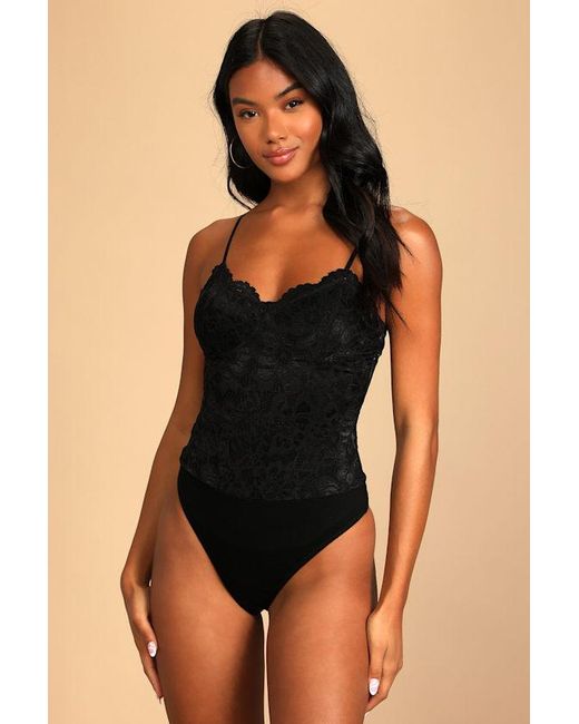 Lulus Black Midnight Romance Lace Bodysuit