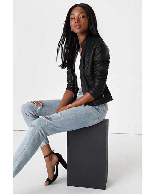 Lulus Black Heartlines Vegan Leather Moto Jacket