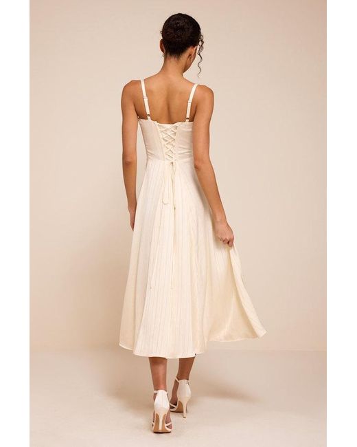 Lulus Natural Adlynn Striped Satin Bustier Midi Dress