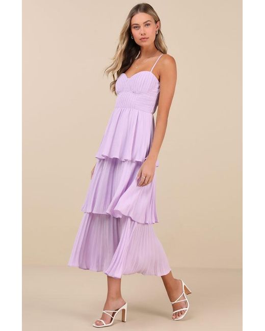 Lulus Pink Cascading Crush Tiered Bustier Midi Dress