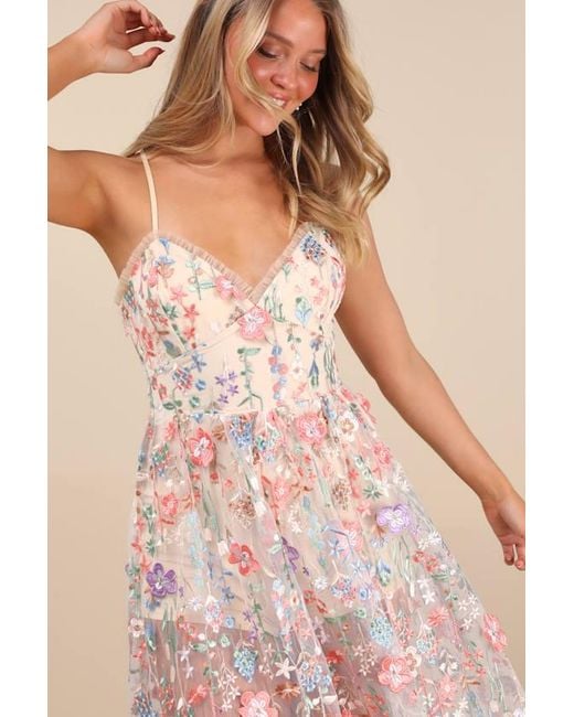 Lulus Pink Mahryn 3D Floral Embroidered Midi Bodysuit Dress