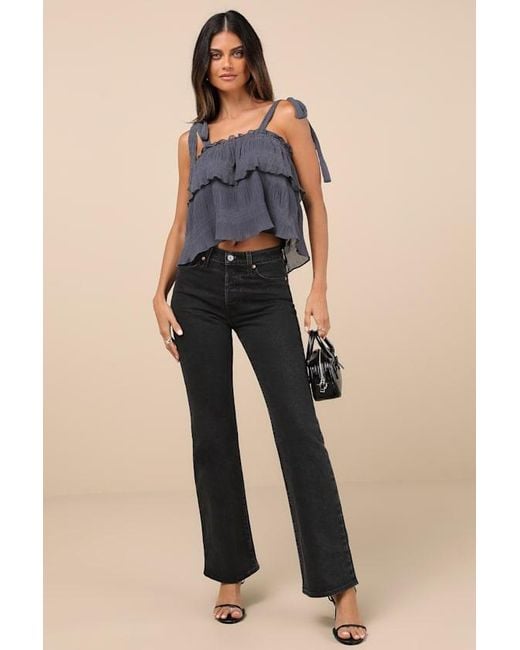 Lulus Blue Tiers To Summer Dark Tie-Strap Tiered Tank Top