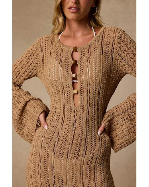Lulus Natural Yates Crochet Sequin Maxi Swim Cover-Up
