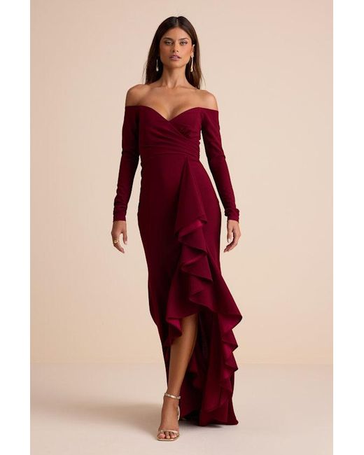 open lace back dress Provence Bloom Tiered Ruffle Maxi Dress Red