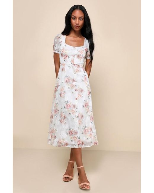 Lulus Natural Moment Of Beauty Floral Print Button-Front Midi Dress