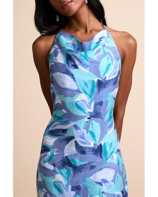Lulus Blue Valdria Abstract Cowl Halter Midi Dress