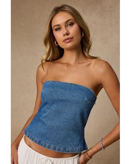 Lulus Blue Anari Medium Wash Denim Strapless Top