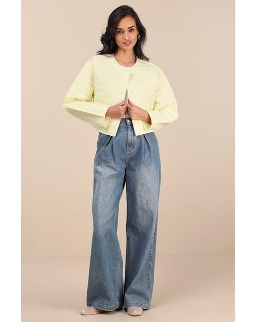 Lulus Blue Denny Pale Quilted Cropped Jacket