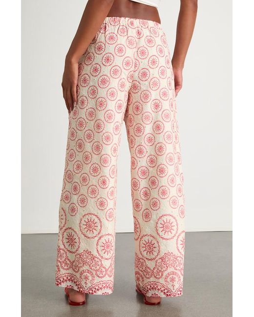 Lulus Natural Brielle Boho Print Eyelet Embroidered Drawstring Pants