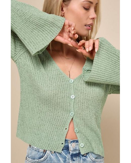 Lulus Green Springtime Sweetie Loose Knit Cardigan Sweater