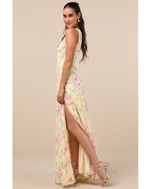 Lulus Natural Elegant Admiration Pale Floral One-Shoulder Maxi Dress