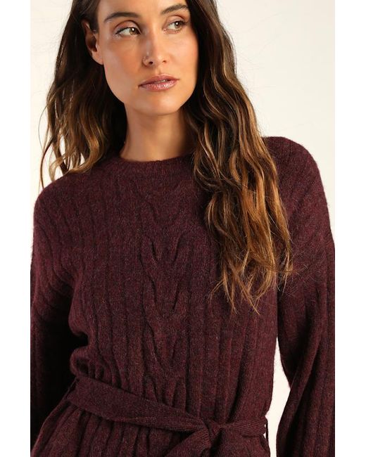 Lulus Brown Wishing On Winter Cable Knit Mini Sweater Dress