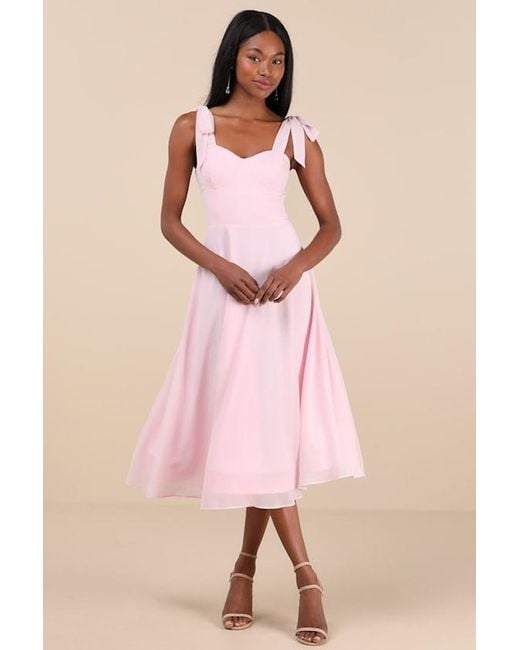 Lulus Sophisticated Charisma Tie-Strap A-Line Midi Dress in Pink