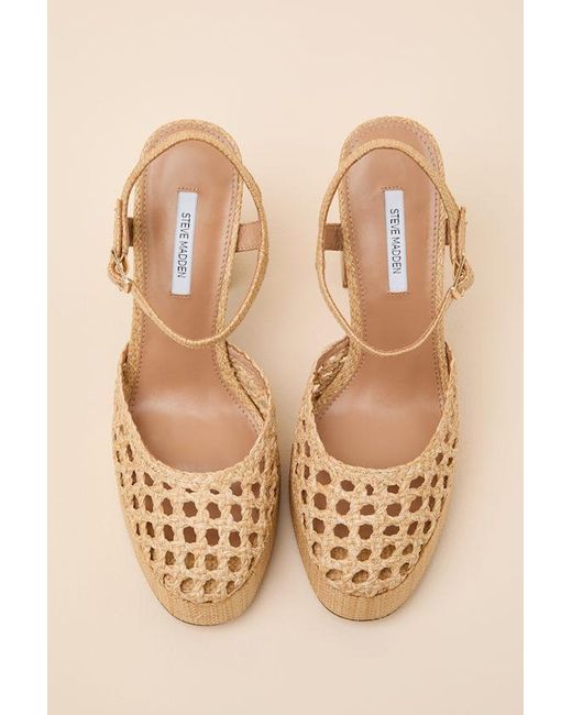 Steve Madden Lexie Natural Raffia Ankle Strap Platform Heels