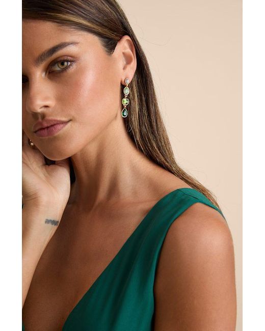 Lulus Brown Precise Radiance Rhinestone Drop Earrings