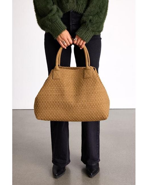 Lulus Natural Big Time Moves Suede Woven Oversized Tote Bag