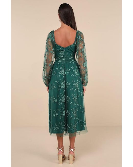 Lulus Green Darling Charisma Emerald Mesh Embroidered Midi Dress