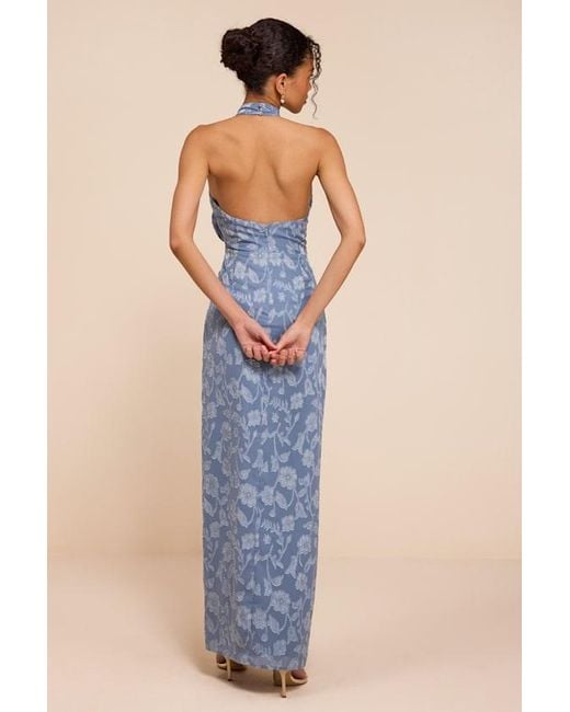 Lulus Blue Felicia Floral Burnout Column Maxi Dress